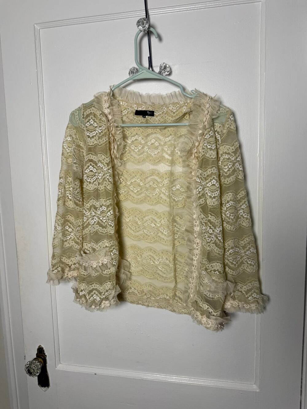 Ryu lace ruffle cream ivory boho fairycore romantic cardigan small whimsy